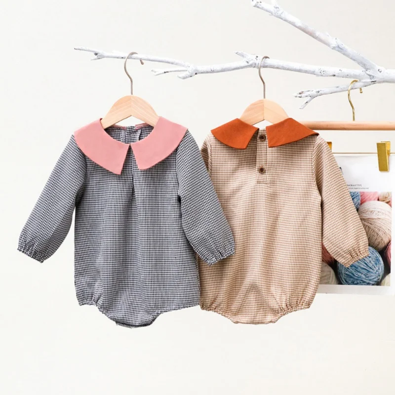 Newborn Bodysuit Baby Girls Long Sleeves Romper Spring Autumn Infant Clothing Fashion Classic Grid Toddler Jumpsuit Baby Clothes