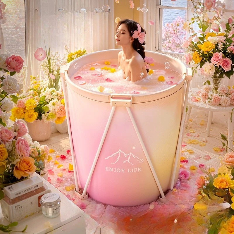 

Portable Foldable Bathtub Adult Kids Large Thickened Insulated No Installation Home Spa Soaking Tub Indoor Outdoor Easy Drain