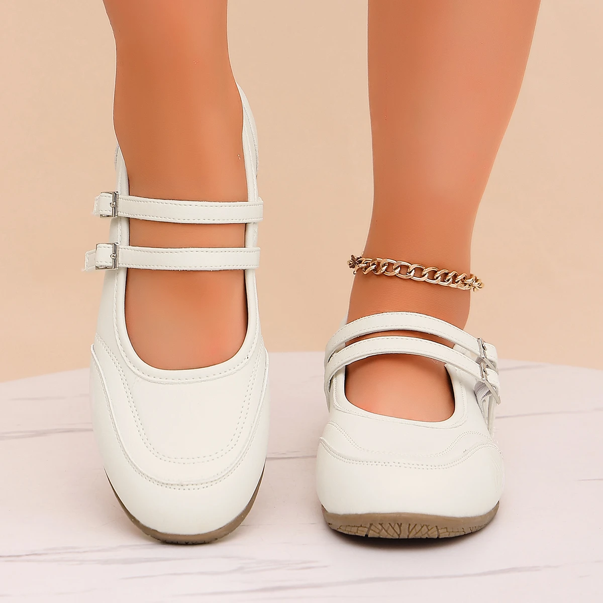 Women's Plus Size Solid Color Simple Joker Low-cut Shoes 2026 Spring and Summer New Fashion Double Buckle Design Casual Shoes