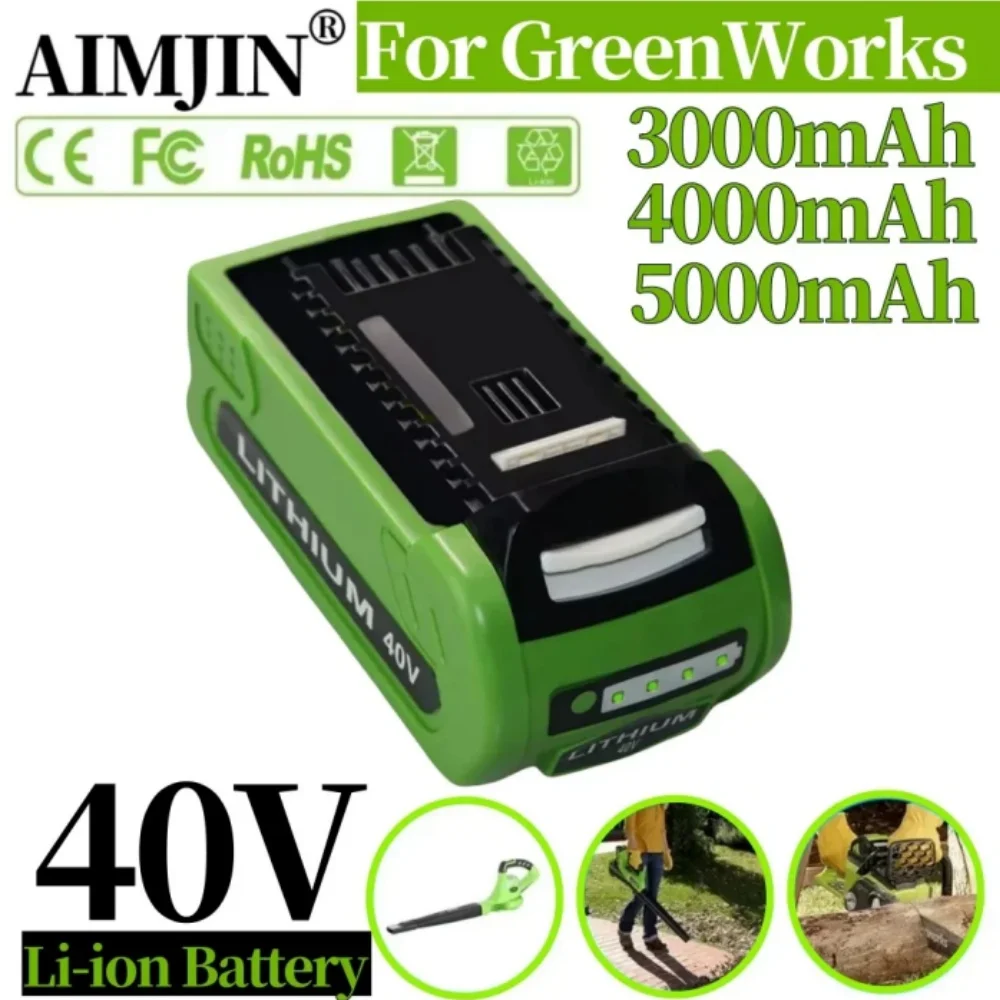 40V 18650 Rechargeable Battery 4.0Ah for GreenWorks 29462 29472 29282 for G-MAX GMAX Lawn Mower Power Tools Battery