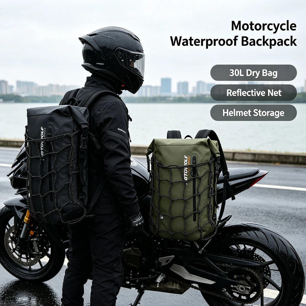 Motorcycle Backpack Men Women Waterproof Bag Full Face Helmet Backpack Rider Bag Reflective Travel Bag Motorcycle Helmet Bags