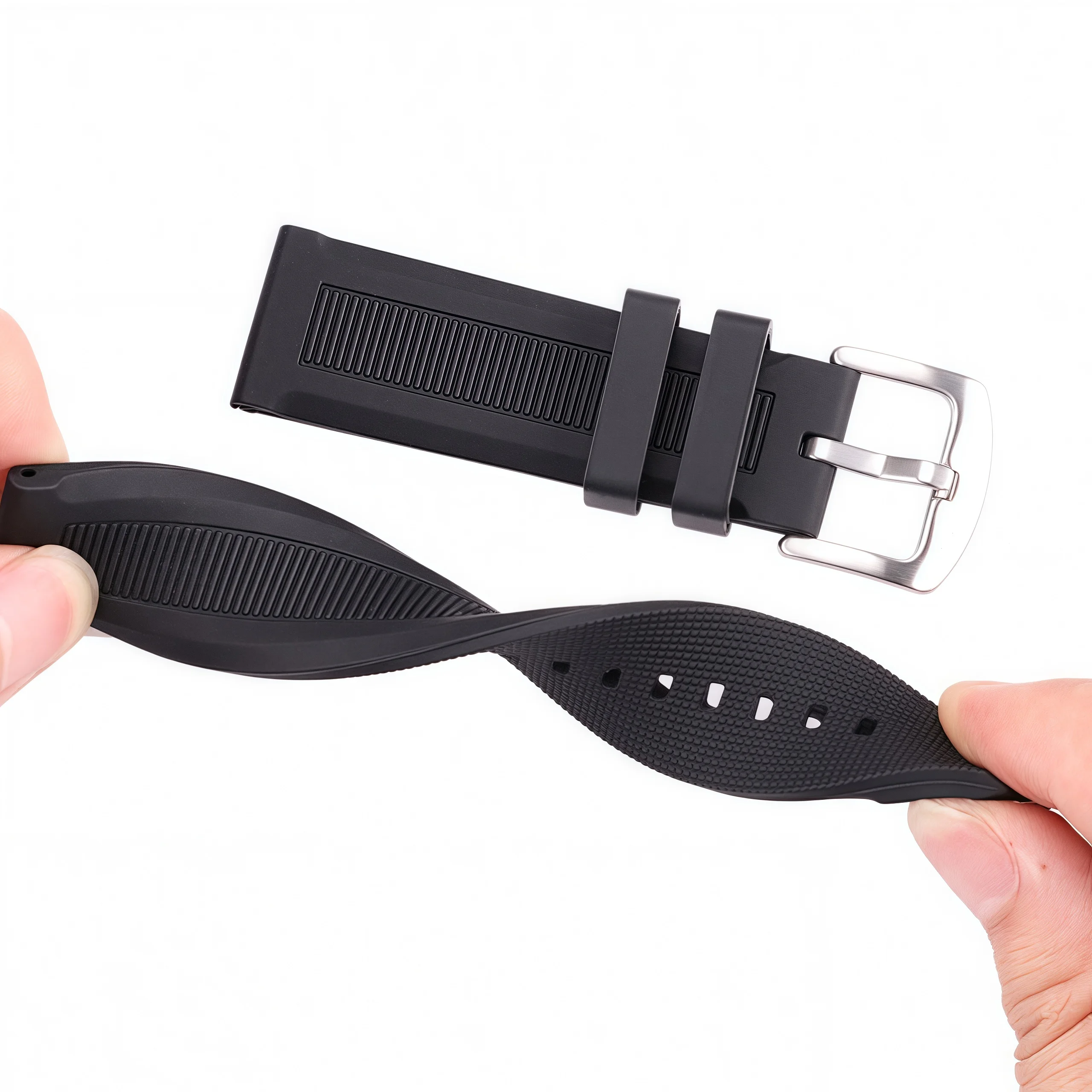 Correa de reloj de silicona de goma para hombre y mujer, pulsera deportiva de acero inoxidable con cierre de Metal, color negro y naranja, 22mm