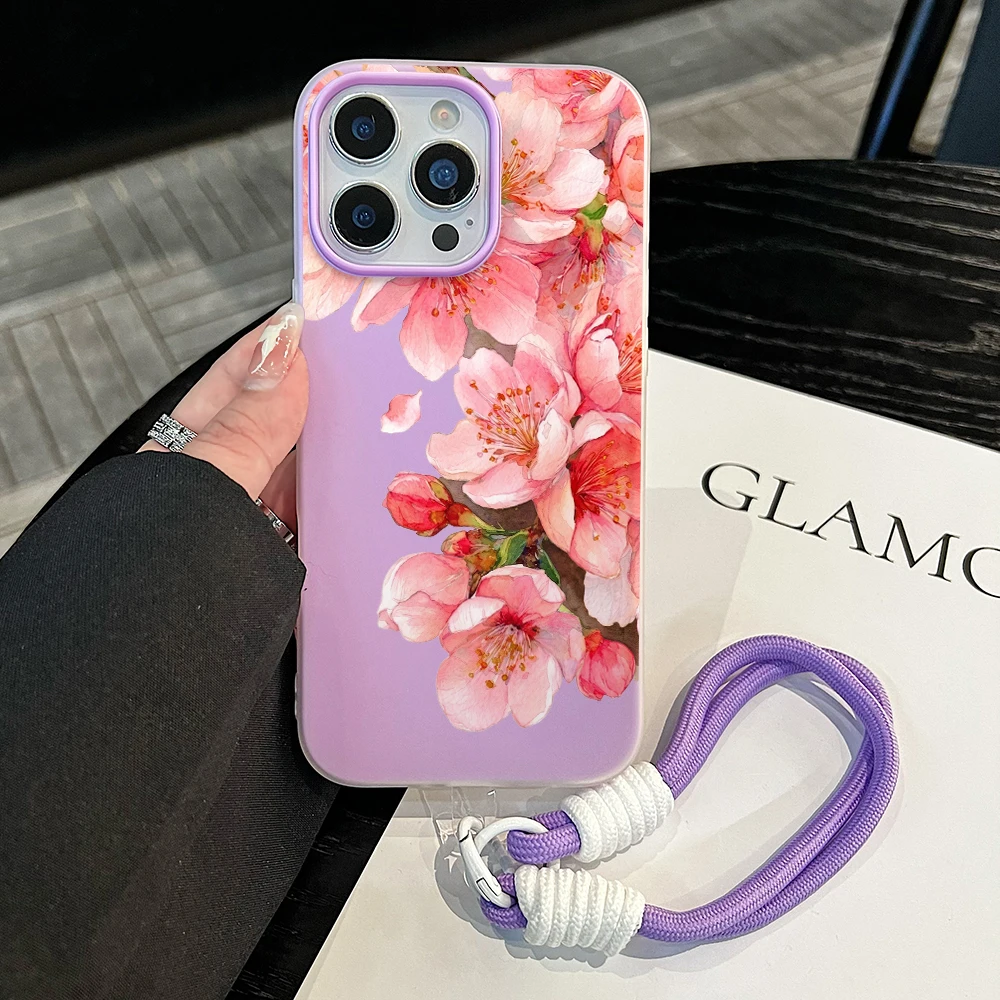 Coque de téléphone 2 en 1 avec cordon, motif fleur de cerisier rose, pour Xiaomi Redmi 15C 12 13 14 Pro 5G 10 11 12 13 14 4G 14 Pro 5G Global Cover