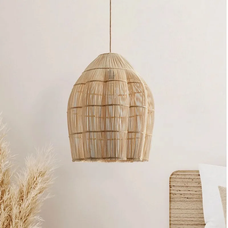

New Natural Bamboo Rattan Chandelier Restaurant Vintage Hand-woven Lampshade Lamps Designer Hotel Lighting Fixtures Decoration