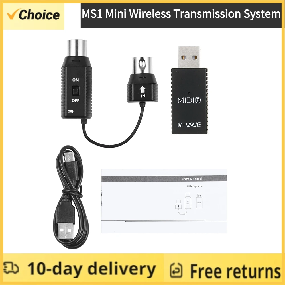 M-VAVE MS1 Mini Wireless Transmission System MIDI System MIDI Wireless Adapter Plug and Play Support for Devices with MIDI