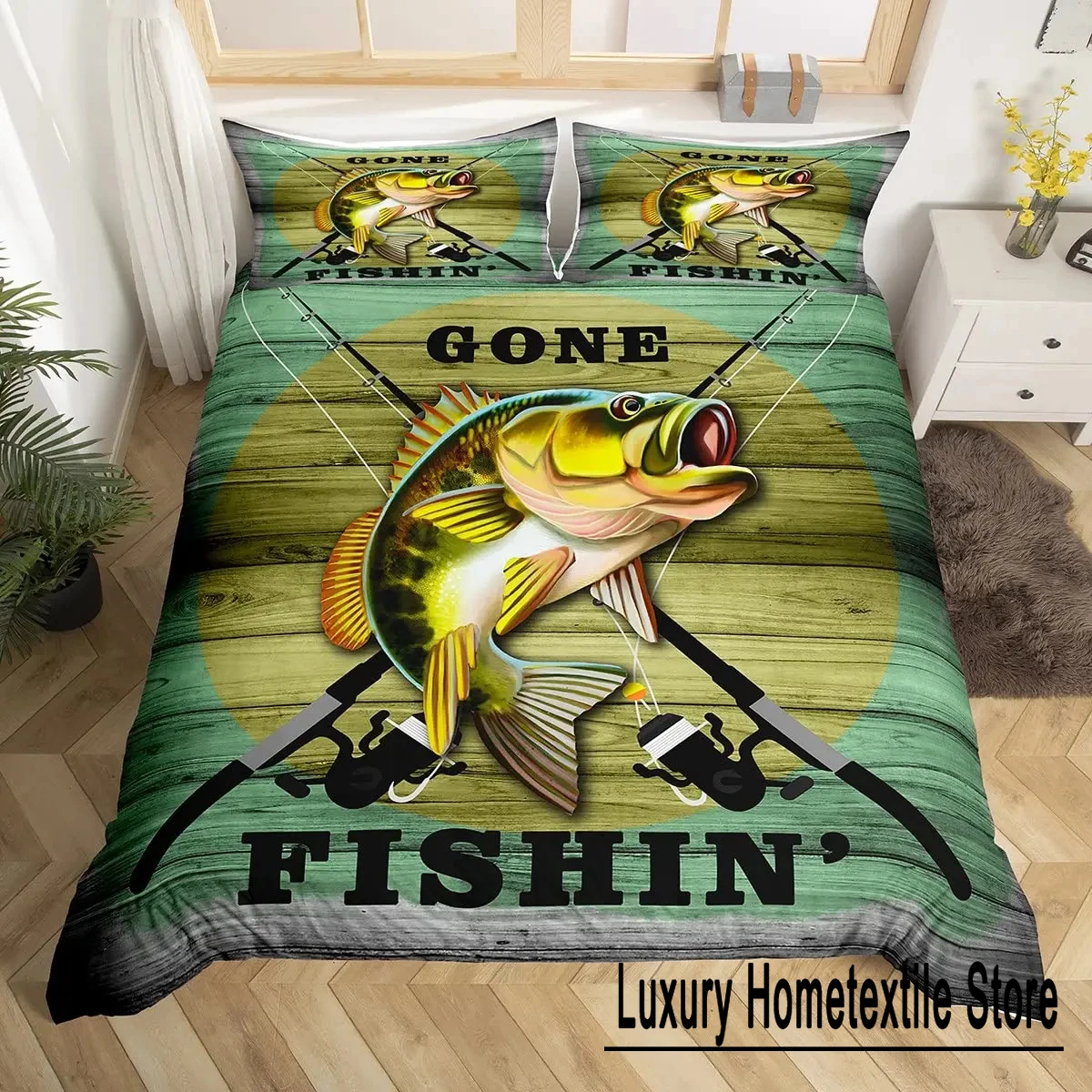 

Pike Fish Bedding Striped Bass Big Pattern Hunting and Fishing Themed Duvet Cover for Boys BedRoom Decorations for Teens