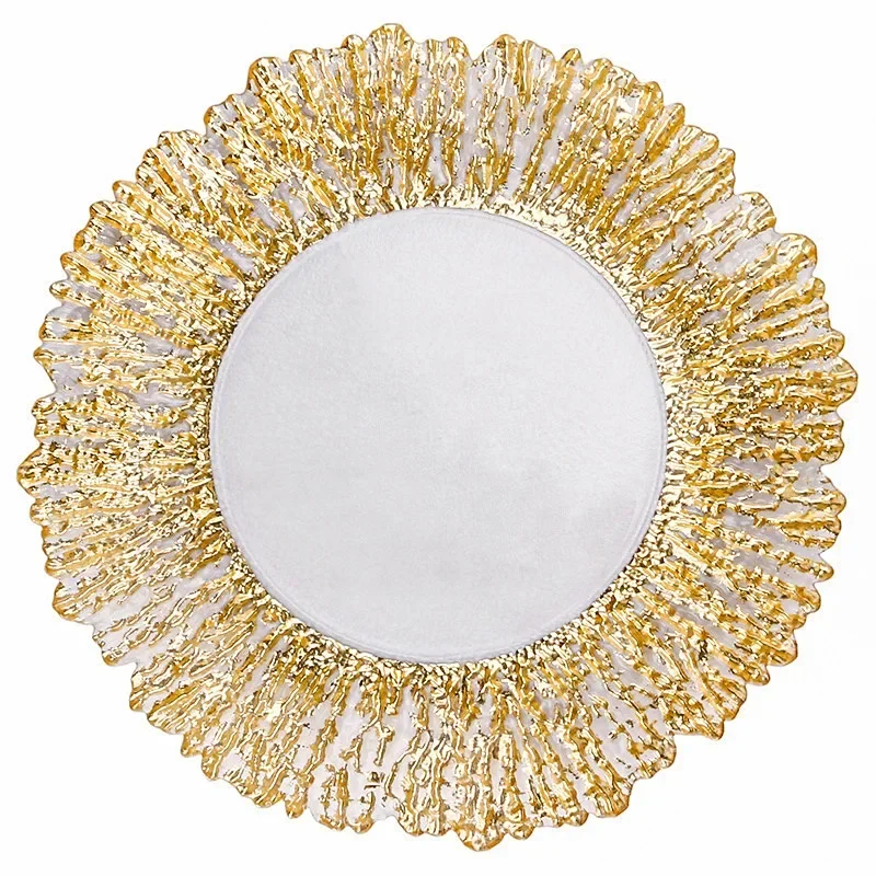 Ins 12 Inch Glass Fruit Plate Gold Silver Plating Dinner Plates Table Decorative Hotel Service Dishes