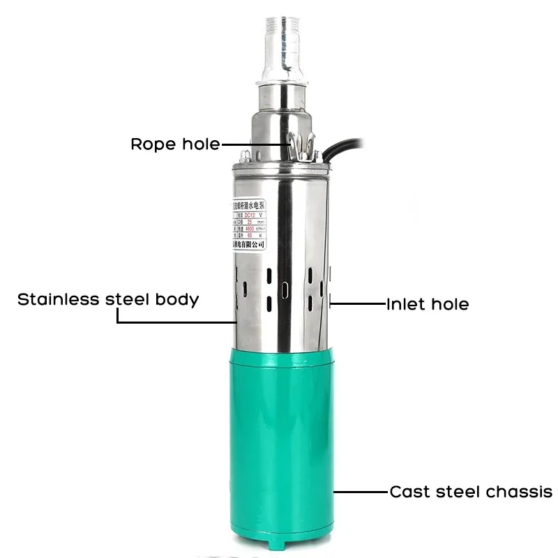 Imagem -05 - Bomba de Água Solar Submersível Alta Pressão Bomba de Poço Profundo Irrigação Agrícola Furo do Jardim dc 12v 24v 48v 40m Elevador