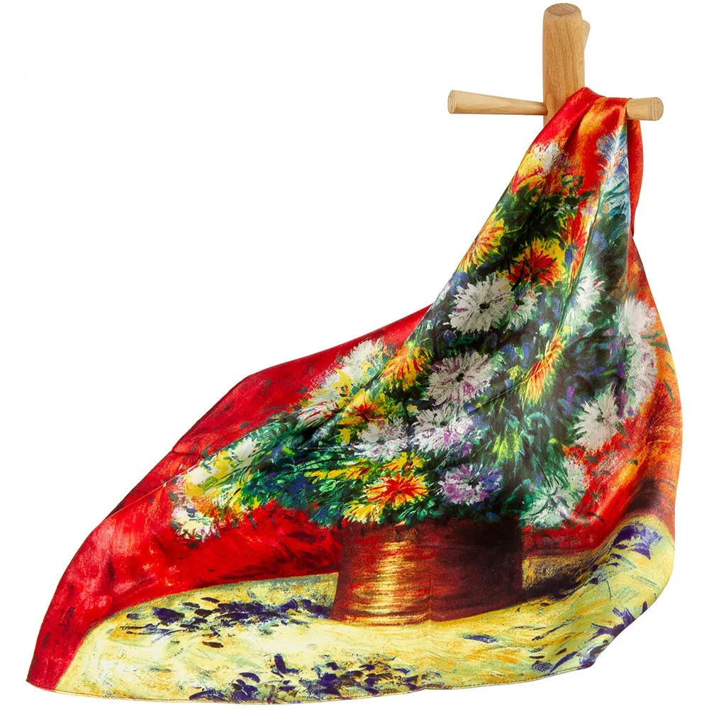 53cm 100% Natural Pure Silk Scarves Woman Foulard Flower Painting Lady's Square Winter Bandana Handkerchief Gifts for Friends