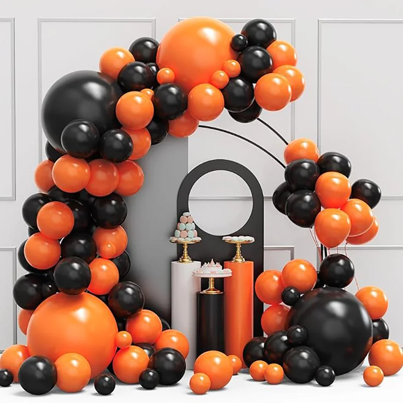 140pcs Black Orange Balloon Garland Halloween Theme Different Size Balloon Arch Set Graduation Halloween Party Balloon Backdrop