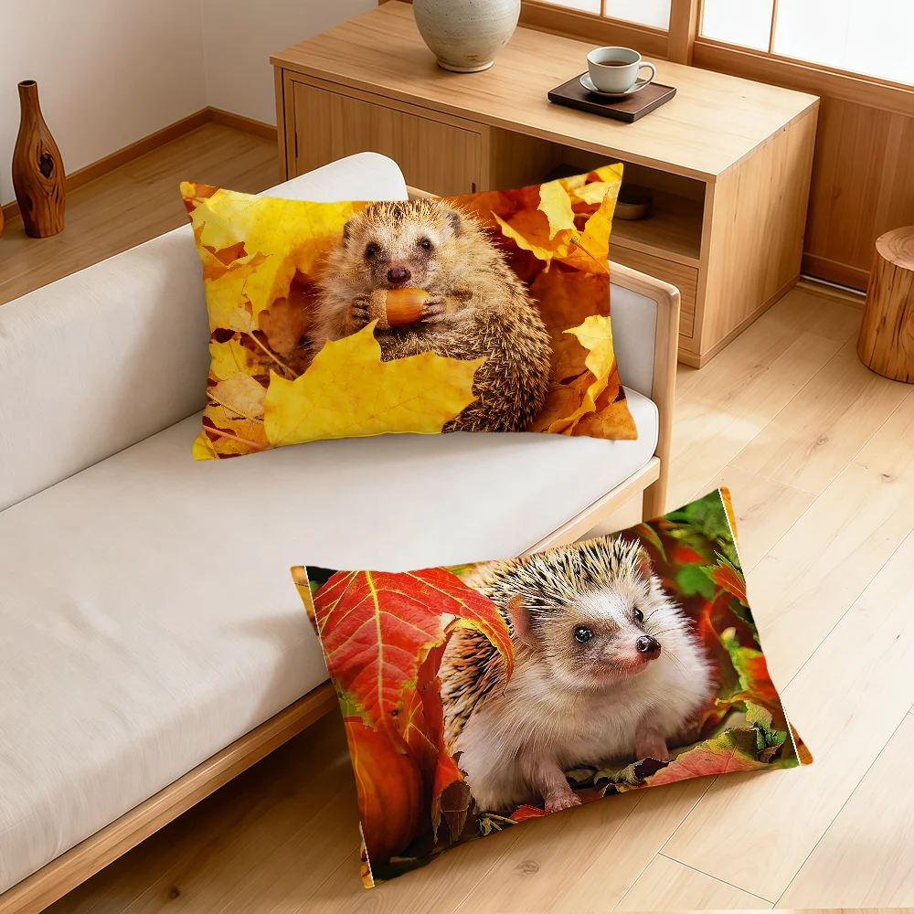 Fashion Autumn Leaves Cute Hedgehog Family Rectangle Pillowcover Home Sofa living Room Dorm bedside hogar Pillowcase gift