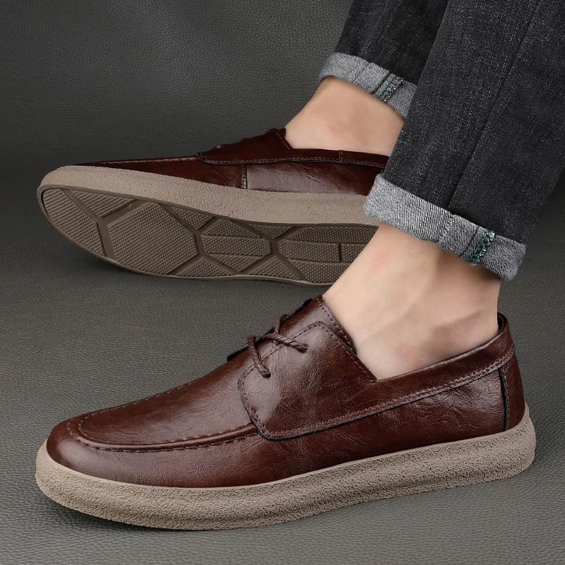 Zapatos informales para hombre, zapatos formales de cuero genuino para negocios, zapatos casuales de alta calidad para hombre, zapatos con cordones,