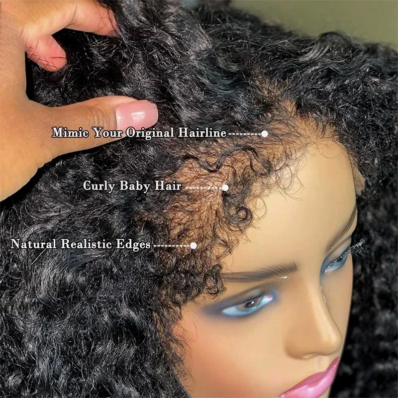 4C Kinky Edges HD Lace Wigs Deep Water Wave 13x6 HD Lace Frontal Wig Human Hair Glueless 30 34 Inch Lace Front Wigs for Women G4