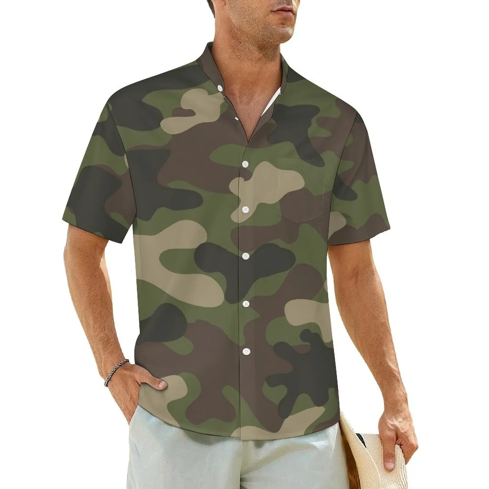 

Camouflage Vacation Shirt Classic Brown Green Camo Hawaiian Casual Shirts Man Vintage Blouses Short Sleeve Comfortable Tops