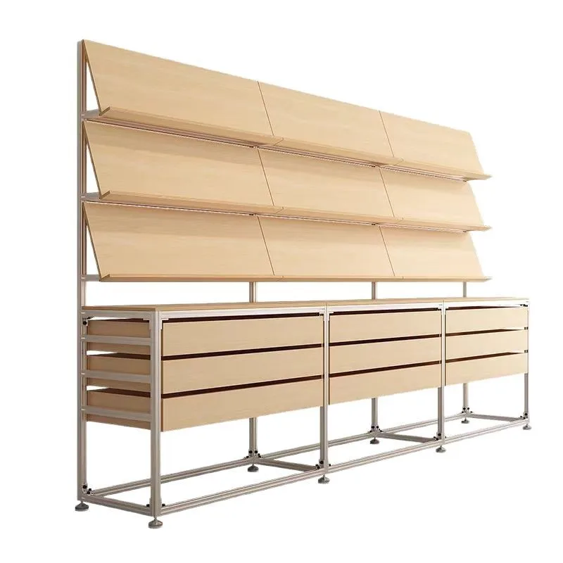 

Retro Birch Ocean Panel Aluminum Profile Display Shelf Storage Exhibition Bookshelf File Drawer Sample