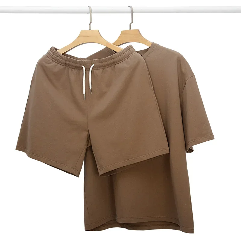 

Streetwear Cotton Tracksuit Men's T-Shirts Sets Short-sleeved T-shirt + Shorts Matching Set Men Summer Leisure 2-piece Man Sets
