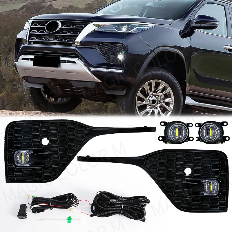 For Toyota Fortuner 2020 2021 Led Fog Lamp Front Fog Light Assembly White Waterproof Cover Grill Bezel Auto Car Accessories 12V