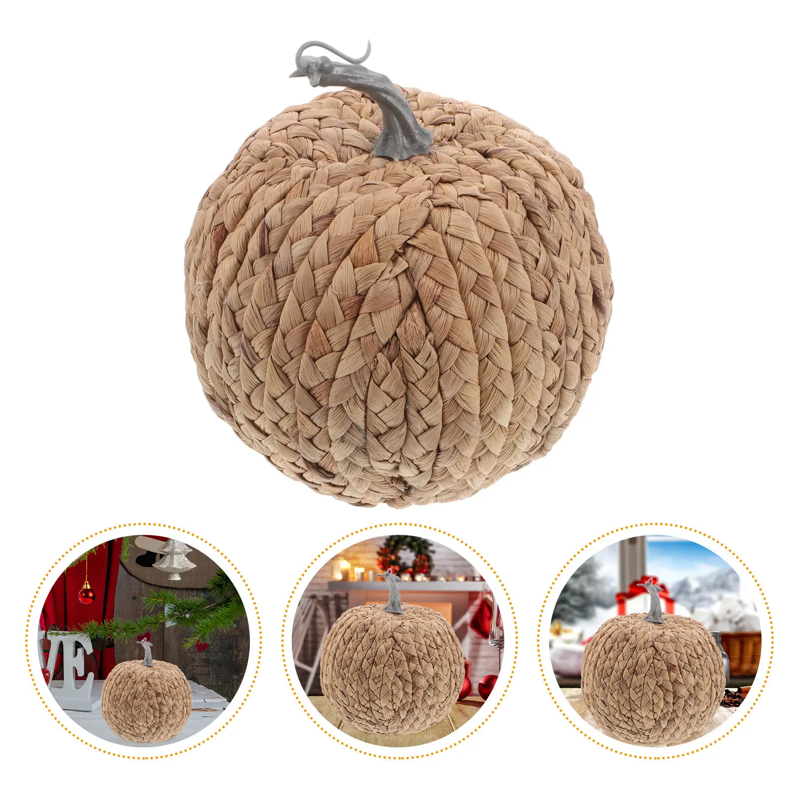 

Hand Woven Seagrass Pumpkin Decor Natural Cornhusk Rustic Fall Table Centerpiece Thanksgiving Harvest Ornament Boho Farmhouse