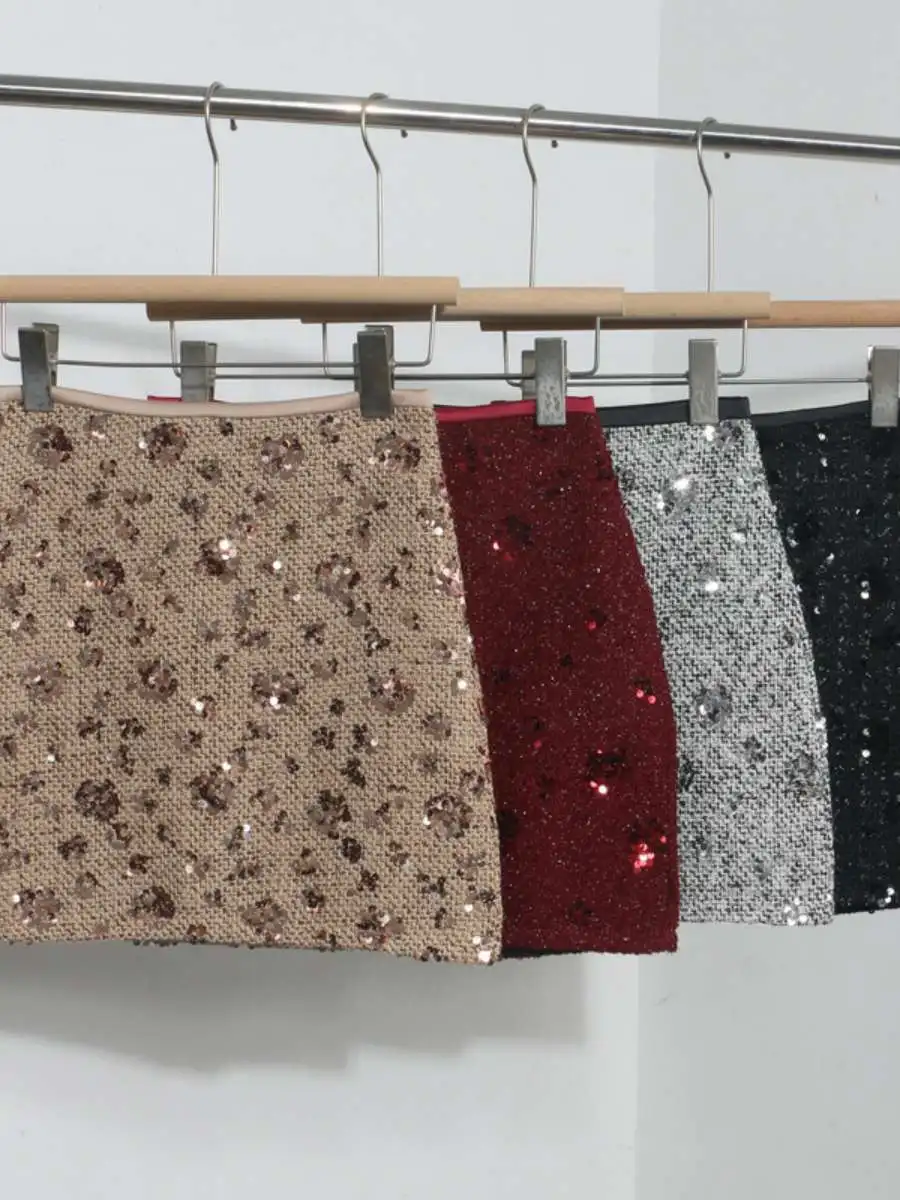 

Красная облегающая юбка с пайетками и высокой талией, непрозрачная, сексуальная, для прогулок, весенняя, из ПВХ-материала