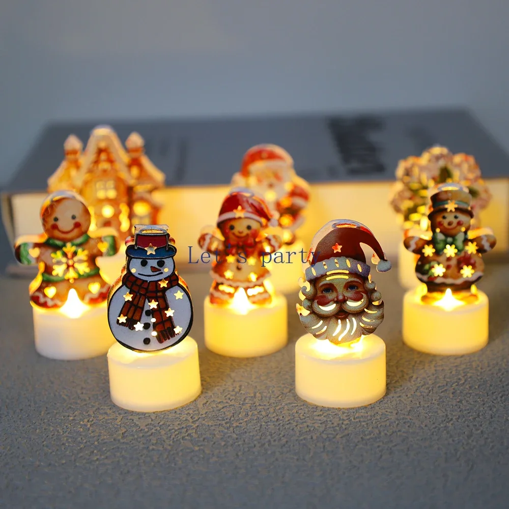 1/8Pcs Cartoon Santa Claus Snowman Reindeer Lamp LED Candle Desktop Ornament for Home Merry Christmas Theme Party Decorations