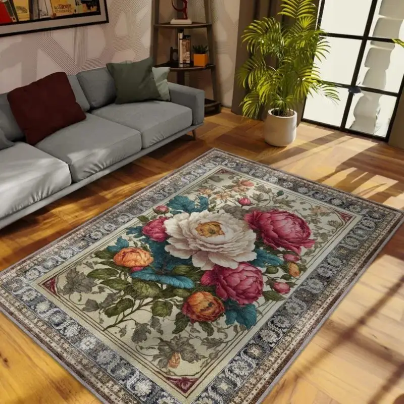 

Retro Living Room Carpet Large Area Printed Bedroom Bedside Soft Mat Art Home Leisure Area Coffee Table Plush Rug Ковер Tapis 러그