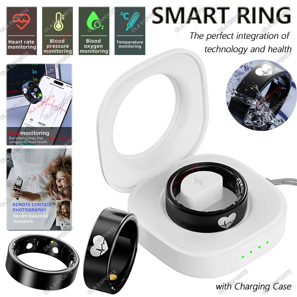 

Smart Ring Men Women with Charging Case,Heart Rate Blood OxygenSkin Temperature Monitor,5ATM Waterproof For Android iOS 2025 New