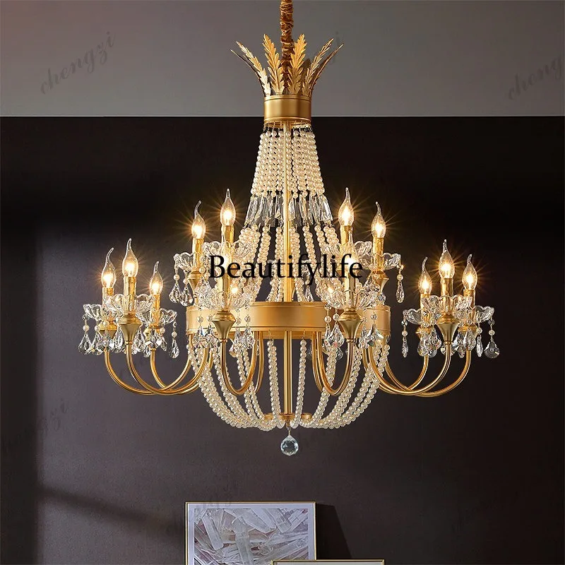 Duplex building middle floor atmosphere living room, French crystal lamp restaurant lobby project American hotel chandelier