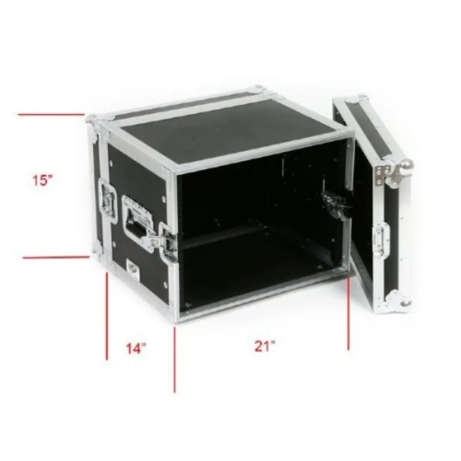 8-Space Effects Rack ATA Road Case 14 هيكل صلب متين أسود عميق مع مقابض متينة وزوايا معززة للأداء المباشر