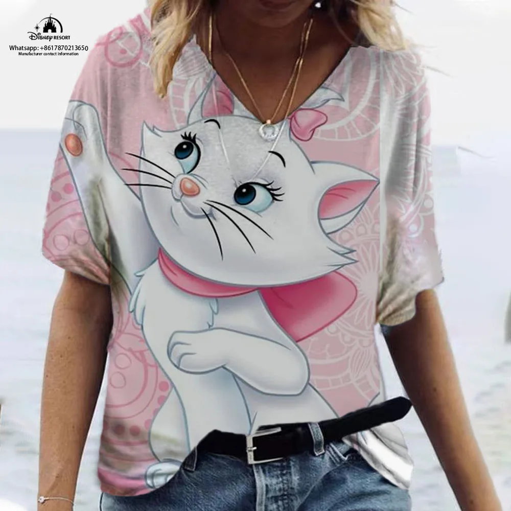 2024 estate Cute Mary Cat nuove donne Harajuku Style Anime Print Top t-shirt t-shirt manica corta da donna