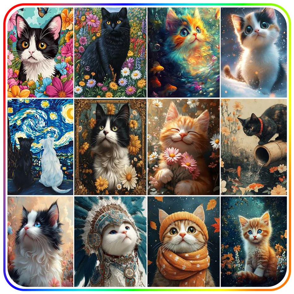 

SDOYUNO Diamond Painting Complete Kit Cat animals Embroidery Crystal Diamond Art Kit 5D Diamond Pictures Cross Stitch Kits Drill
