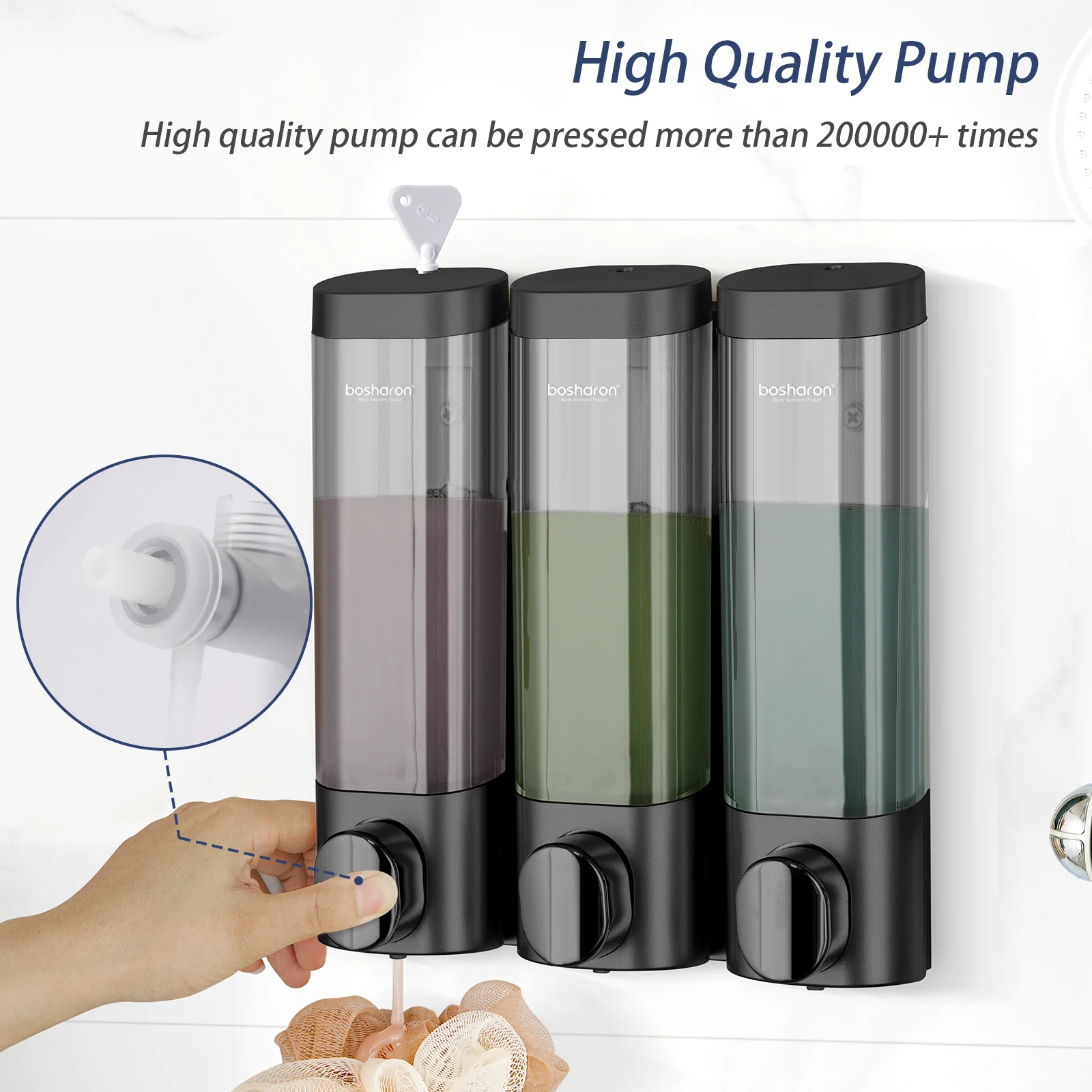 Triple 3 Shower shampoo soap Dispenser Wall Mounted Abs Plastic bathroom kitchen Bottle 300 ml*3 Manual Liquid lotion Dispenser