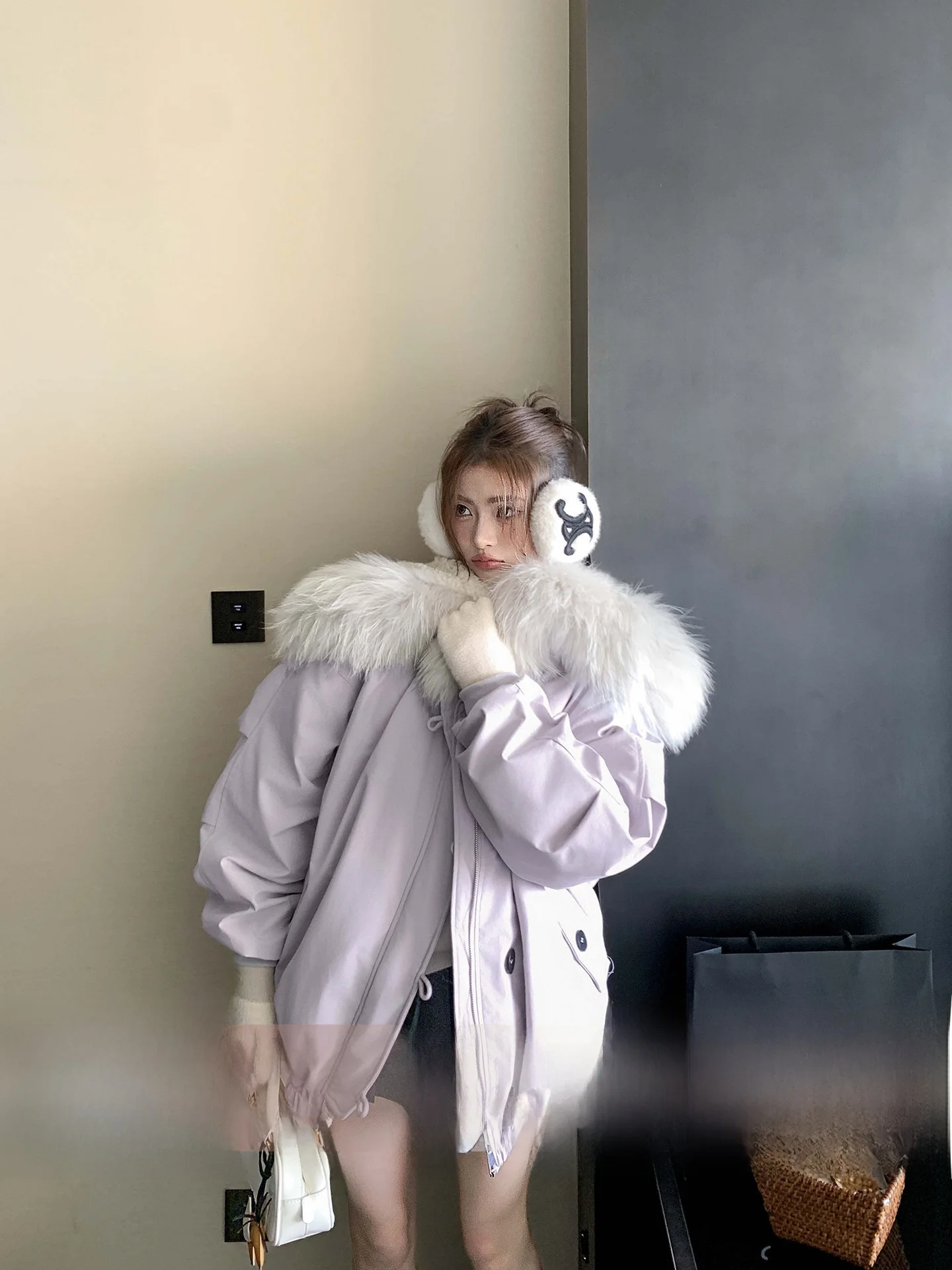 

Women's ort Puffer Jaet White Du down Thiened Warm Loose Parka Coat Earth Store Big Raccoon Fur Collar Casual Sle