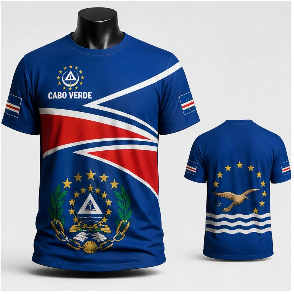 Mens Cabo Verde Crew Neck T Shirt Blue Bird Print Short Sleeve Casual Top Coastal Style Graphic Front Back Streetwear Daily Wear