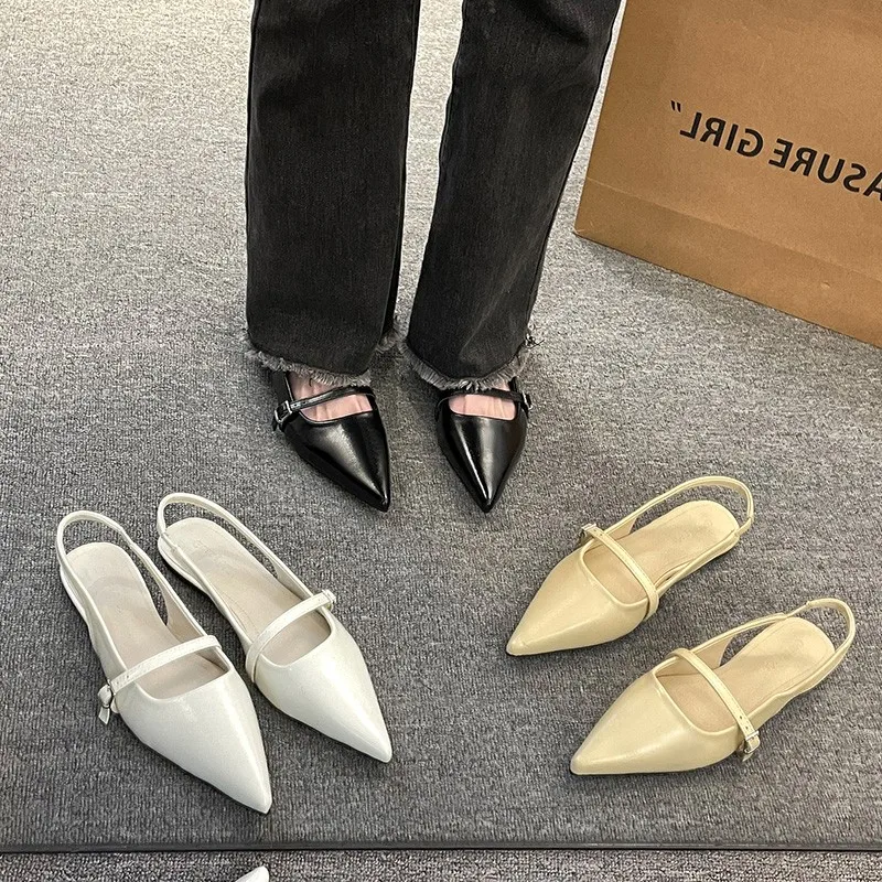 2023 Summer Pointed Toe Women Sandals Fashion Street Style Shallow Flats Shoes Ladies Elegant Gladiator