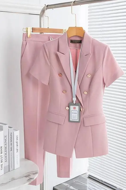 

​​Pink Blazer Set Women’s Summer 2025 Lightweight Interview Formal Suit Office Two Piece Premium Elegant Feminine​​