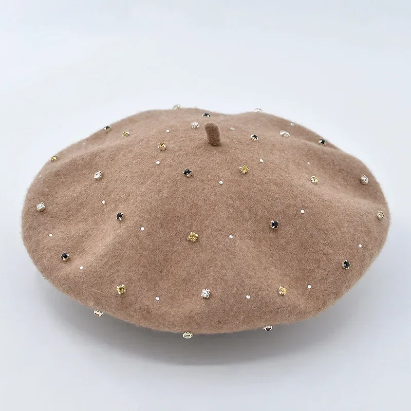 Béret en diamants brillants pour femmes, confortable, respirant, décontracté, chapeau de peintre, chapeau de citrouille en strass, 2025