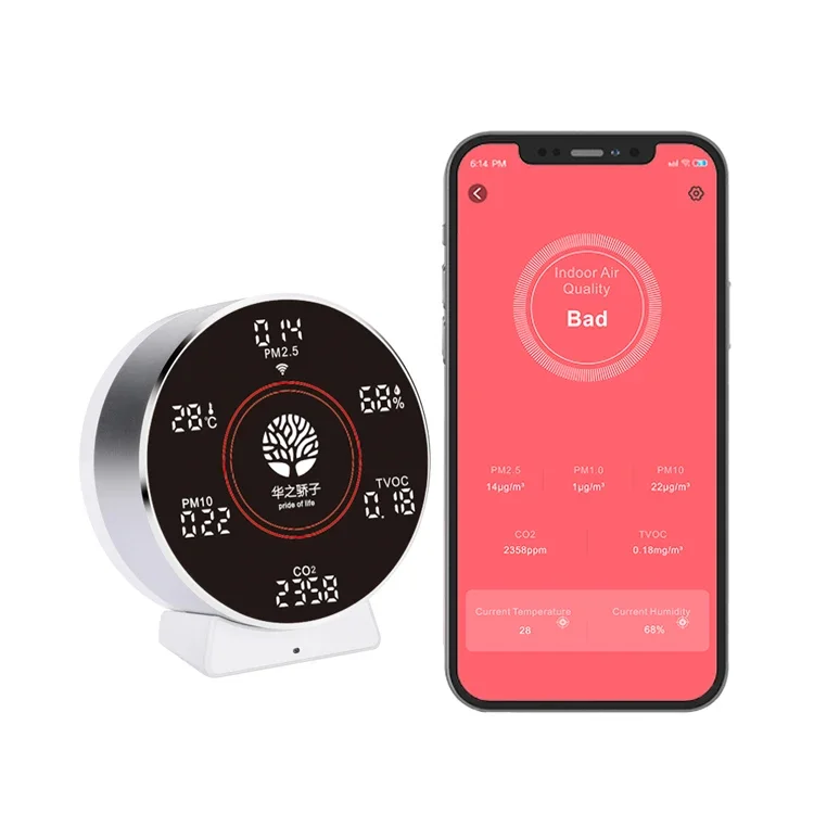 

Многофункциональный USB перезаряжаемый монитор качества AIir NDIR датчик CO2 автоматический калибровка монитор углекислого газа детектор PM2.5