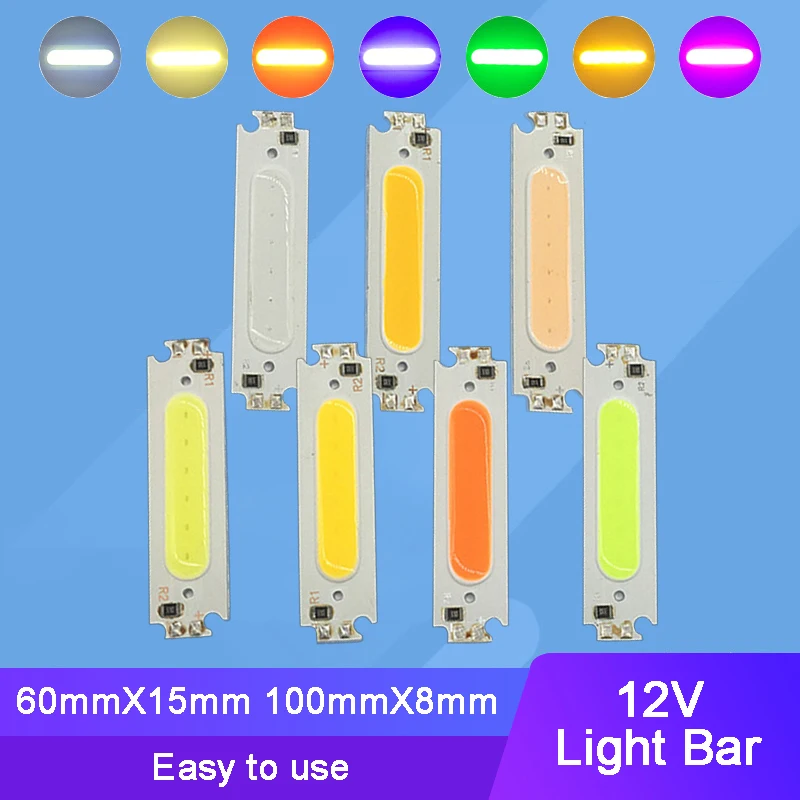 Input 12V 2W 3W Warm White Blue Green Yellow Red Pink LED COB Light Bar