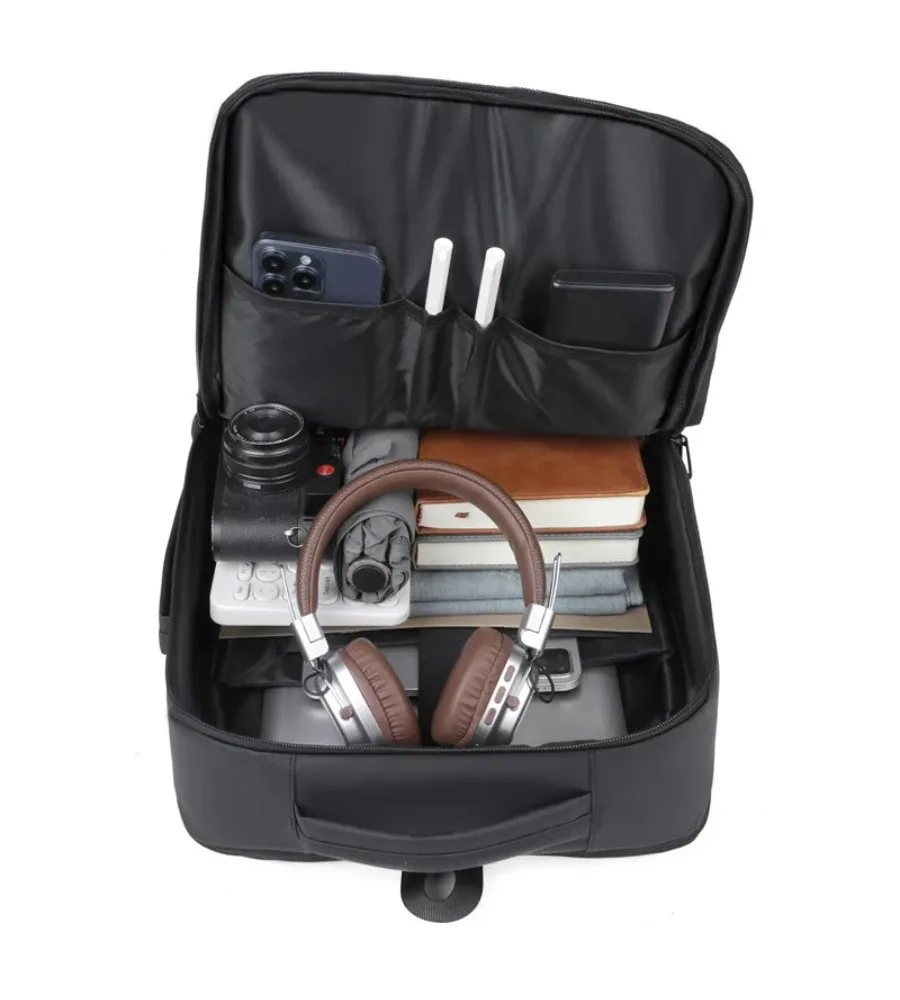 Multi compartment organizer crafted to keep tech and work items secure during daily commutes and meetings