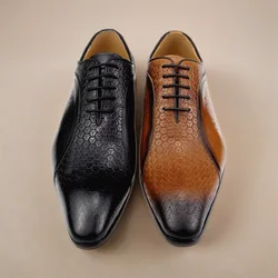 Chaussures de bureau pointues en cuir véritable pour hommes, chaussures formelles, à lacets, respirant, luxe, arrivée, bureau, mariage