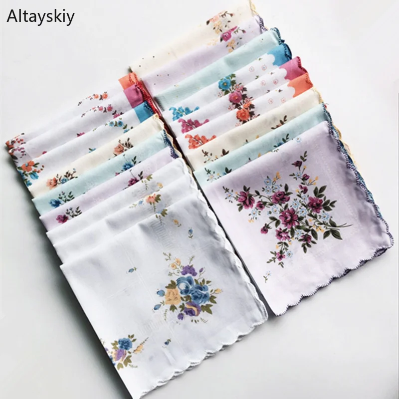 Handkerchiefs Women Soft Floral Printing Cotton Elegant Classic Pockets Square Handkerchief Womens National Style Simple Trendy