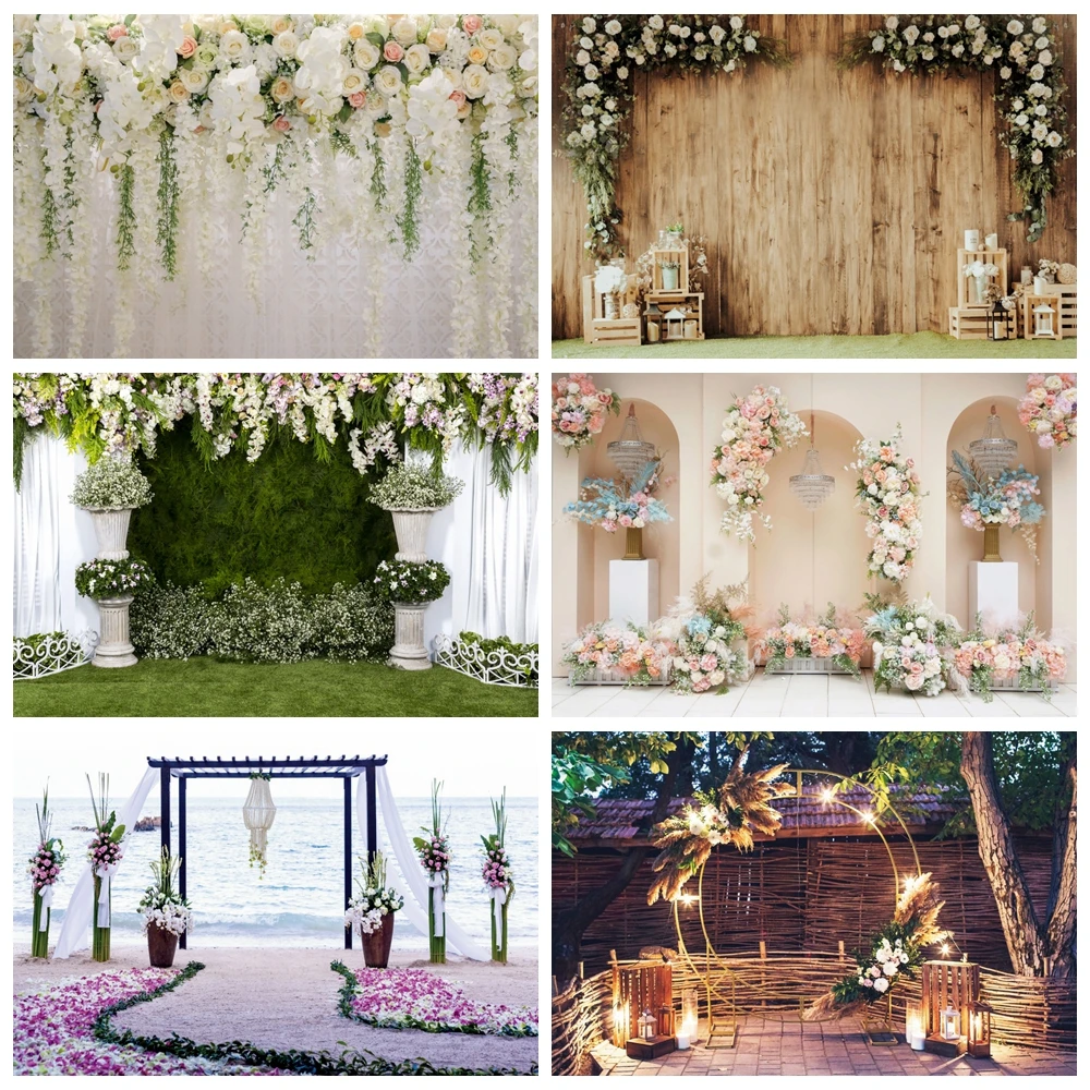 Wedding Scene Backdrop Flowers Wall Floral Bridal Shower Ceremony Party Decor Baby Birthday Photography Background Photo Studio