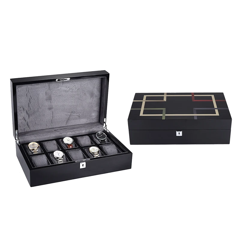 High-End 10 Slots Black Wood Watch Storage Box Classic Luxurious Style for Household Display Case & Bracelet Collection