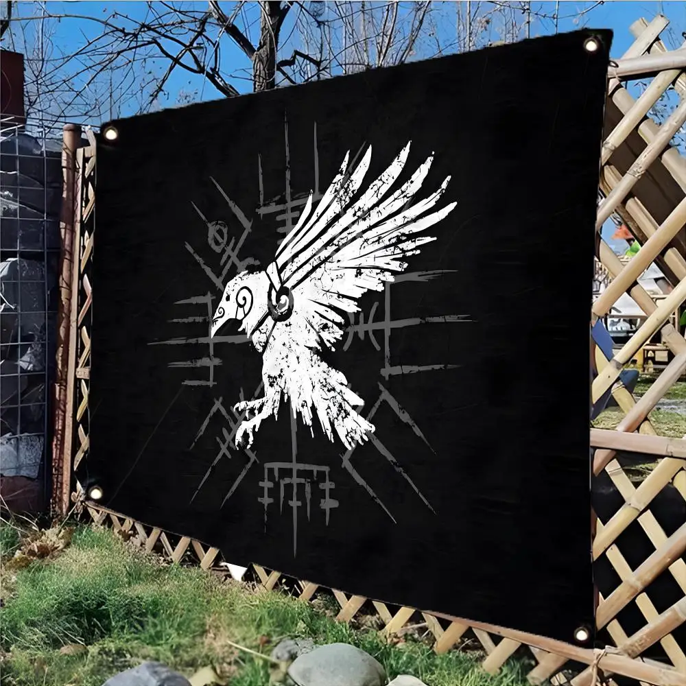Viking Raven Flag Flags Edgeless four-ring hanging decor indoor outdoor compatible easy for hanging display
