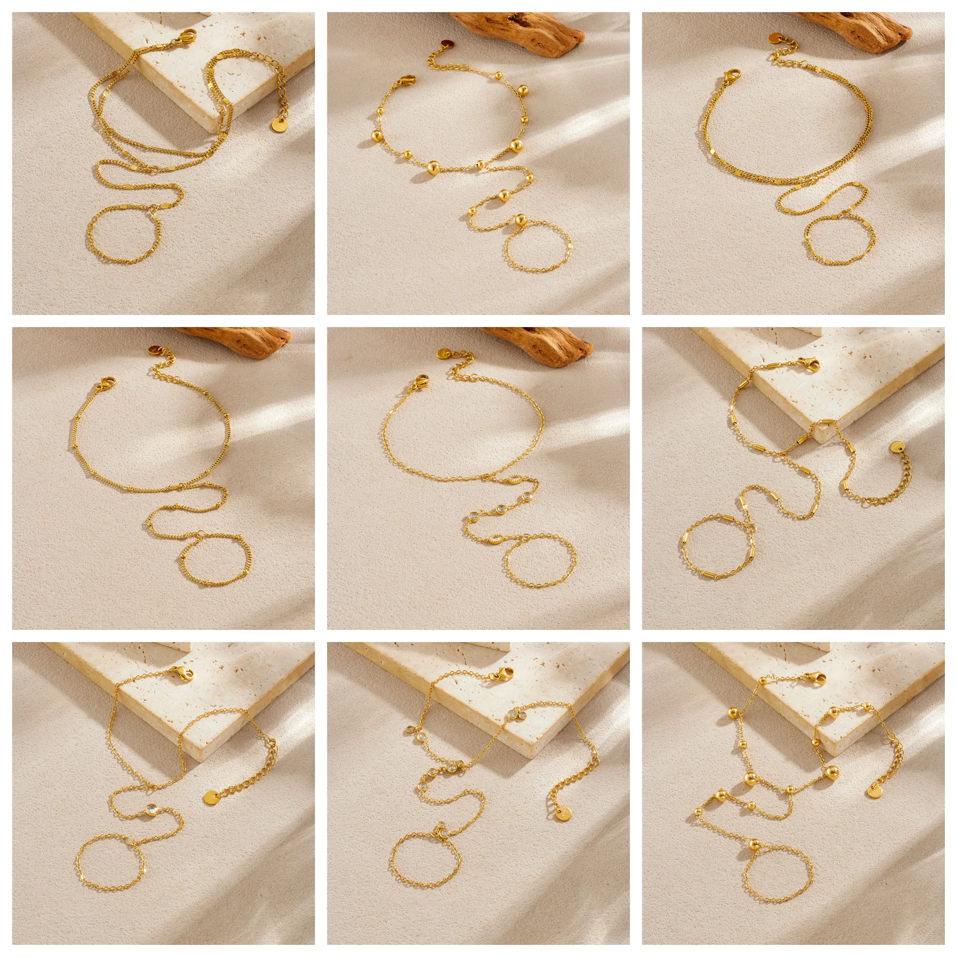 DIEYURO 316L الفولاذ المقاوم للصدأ الذهبي الصغيرة الجزء الخلفي من اليد سلسلة إصبع سوار طويل سيدة الموضة مجوهرات مقاومة للماء براقة #4