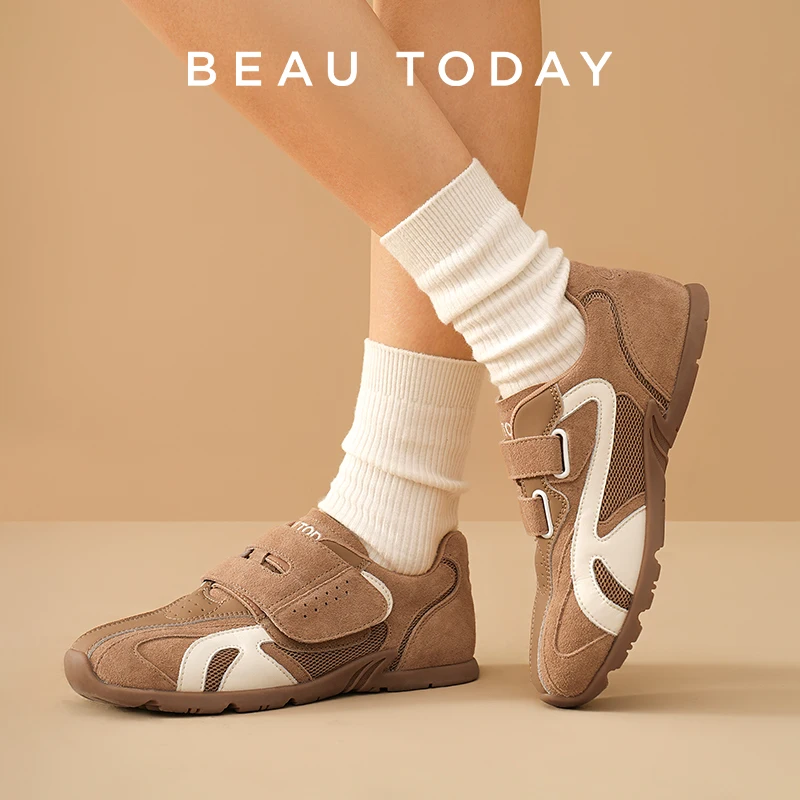 BEAUTODAY Sneakers Women Cow Suede Leather Hook Loop Mixed Colors Round Toe Ballet Trainers Outdoors Sports Shoes Handmade 29933