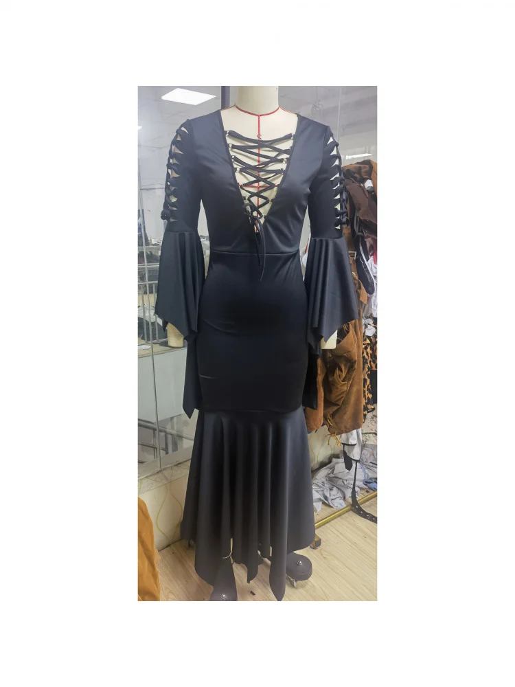 

loween Bat Bla Witch Dr Gothic Sle Witch Costume Performance Clothing High Waist Polyester Spring Season