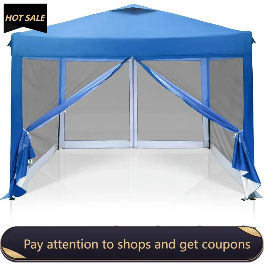 

10' x 10' Pop Up Canopy Tent with Netting, Instant Gazebo, Ez up Screen Party Tent House Room with Carry Bag, Height Adjustable