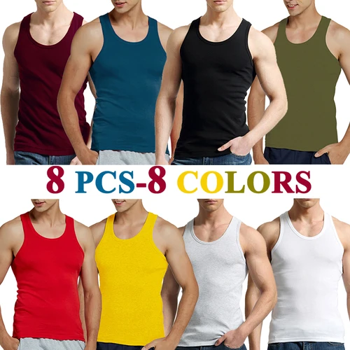 Imagen 2 del producto Camisetas sin mangas para hombre, novedad de 100% de algodón, chaleco liso, camisetas ajustadas informales transpirables sin mangas para gimnasio, camiseta interior para correr, regalo para hombre, gran oferta