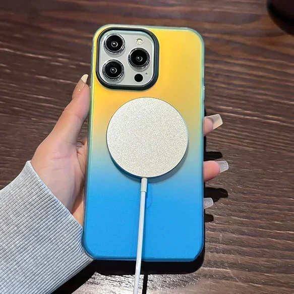 Laser Gradient for Magsafe Case for iPhone 17 16 15 14 13 12 Pro Max Magnetic Wireless Charging Colorful Shockproof Luxury Cover